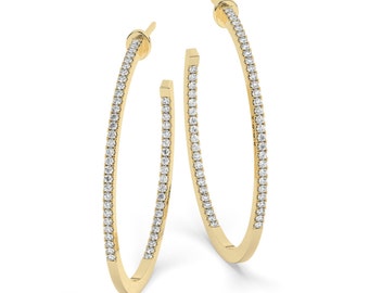 14k Gold Pave Diamond Hoops / Large Hoop Earrings / Diamond Inside Out Hoop Earrings / Anniversary Birthday / Bridal Wedding Gift for her