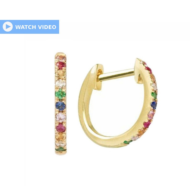 Rainbow Hoop Earrings 14k Gold Multi Color Hoop Earrings Anniversary Gift Birthday Gift Graduation Gift Bridal Gift Wedding Gift