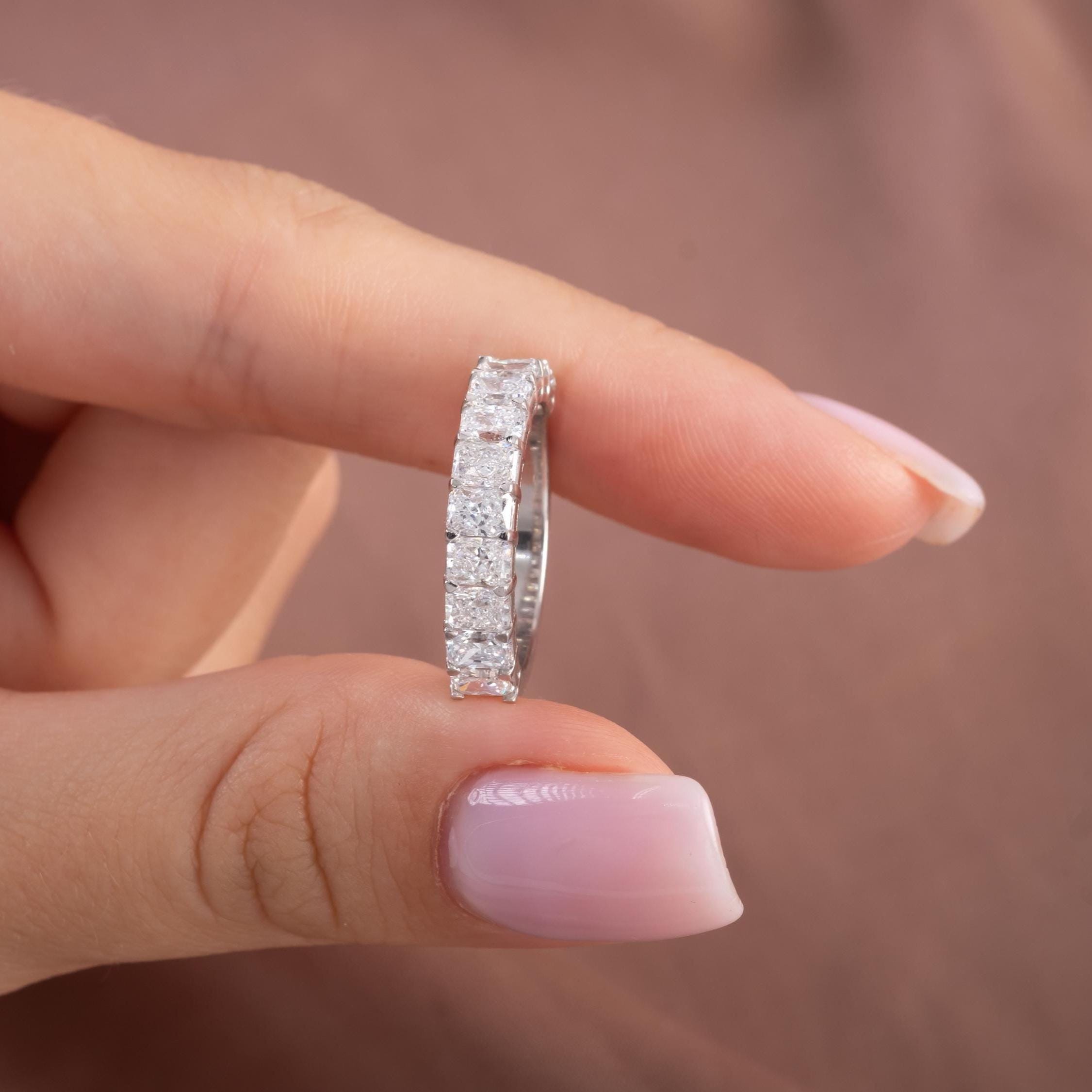14k Gold Radiant Cut Diamond Half Eternity Wedding Band - 2.2 CT - Etsy