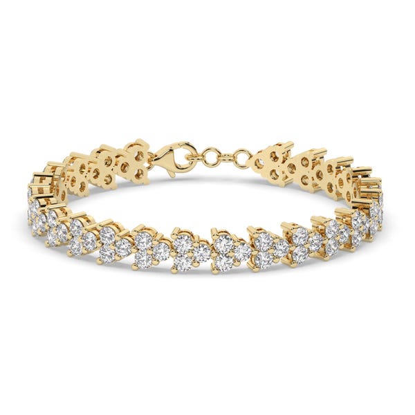 Cluster Tennis Bracelet / 14k Gold and Diamond Elegant Bracelet / Anniversary Birthday Bridal Gift for her