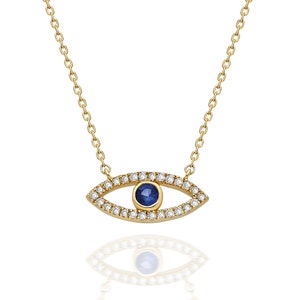 Diamond Evil Eye Necklace / 14k Gold Diamond and Gemstone Evil Eye ...