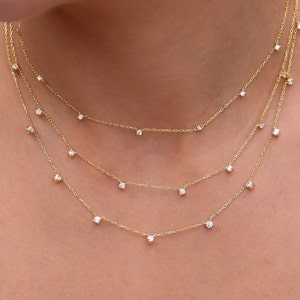 Diamond Station Necklace / 14k Gold Diamond Station Necklace / Dainty Diamond Necklace / Diamond Station Necklace / Layering Necklace