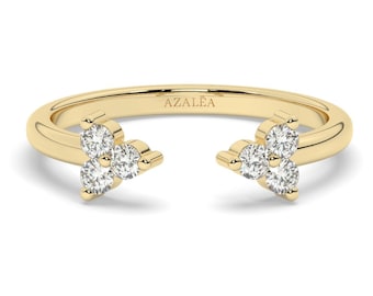 Trio Diamond Cuff Stacking Ring / 14k 10k 18k Gold Open Cuff Ring / Minimalist Diamond Statement Ring / Open Diamond Band Gift for Her