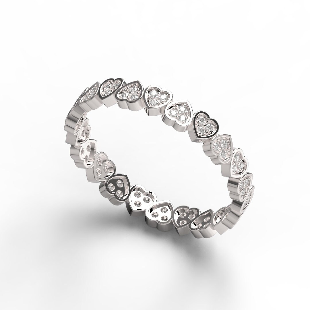 Diamond Heart Eternity Ring / 14k Gold Eternity Heart Stacking Etsy