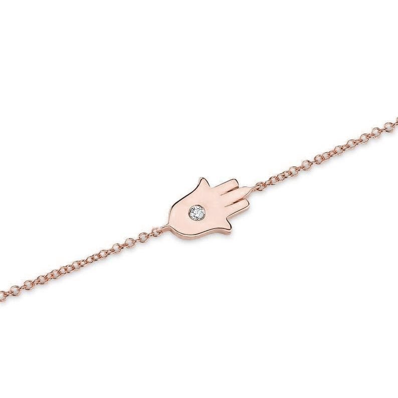Diamond & 14k Gold Hamsa Charm Bracelet