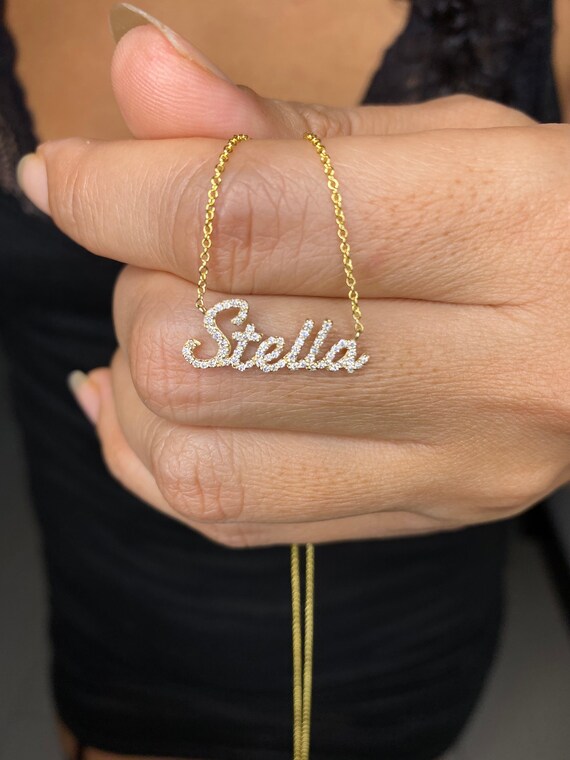 Diamond Name Necklace / 14k Personalized Diamond Name Necklace Etsy