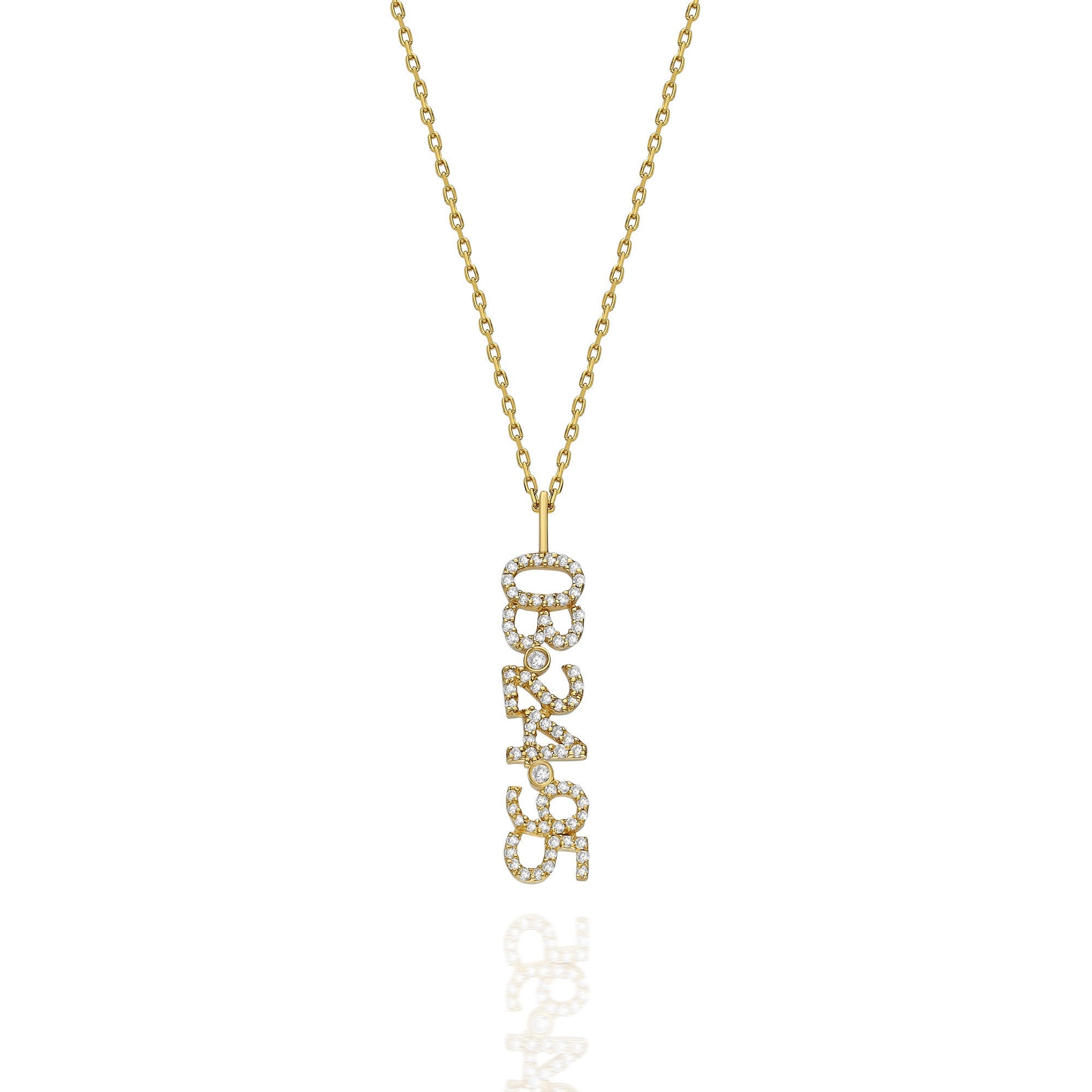 Diamond Date-Number Necklace / 14k Gold and Diamond Vertical Date Necklace / Diamond Coordiante Pendant / Diamond Birthdate Necklace