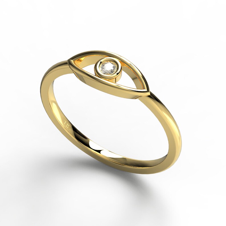 Diamond Evil Eye Ring / 14k Gold Diamond Evil Eye Ring / | Etsy