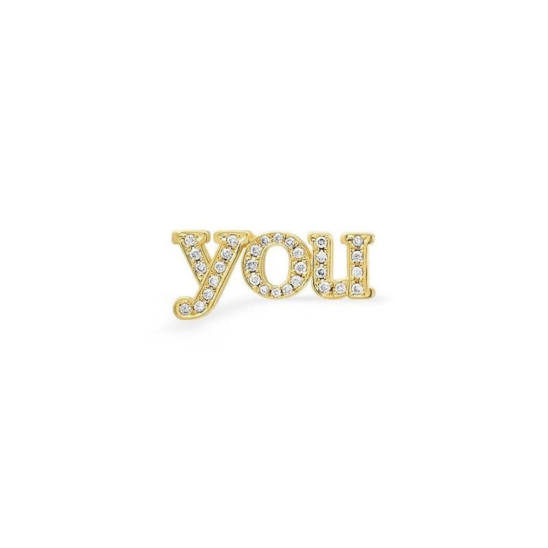 14K Yellow Gold Diamond C Initial Letter Personalized Micro-set Single Earring Stud