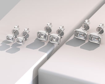 ピアス VINTAGE HOLLYWOOD Bezel Emerald Cut Earrings 5BNY505 Celebrity Inspired, Famous Hollywood Star, 100% Natural