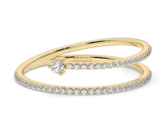 Diamond Wrap Around Stacking Ring / 14k 10k 18k Gold Spiral Ring / Multi Row Wrap Ring / Statement Diamond Ring / Gift for Her
