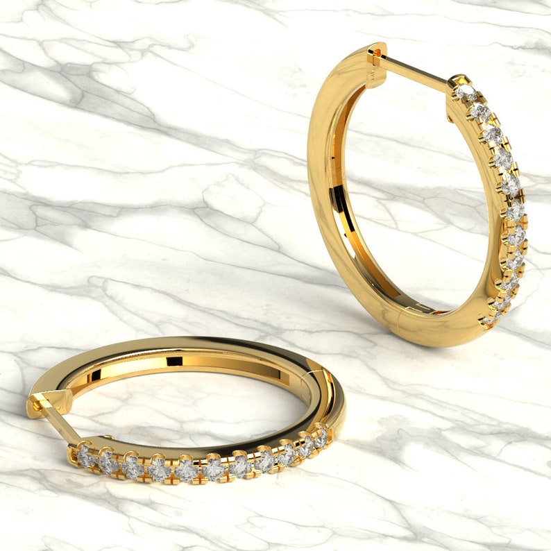 Diamond Hoop Earrings / 14k Diamond Hoop Earrings / Diamond Etsy