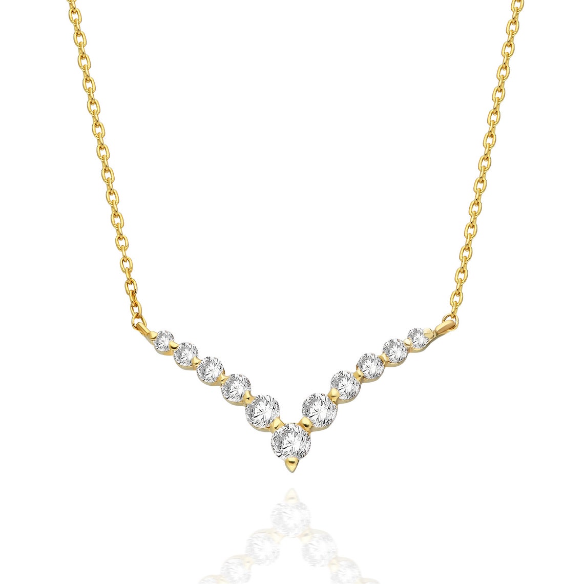 Diamond Curved Chevron Necklace / 14k Gold and Diamond V Etsy