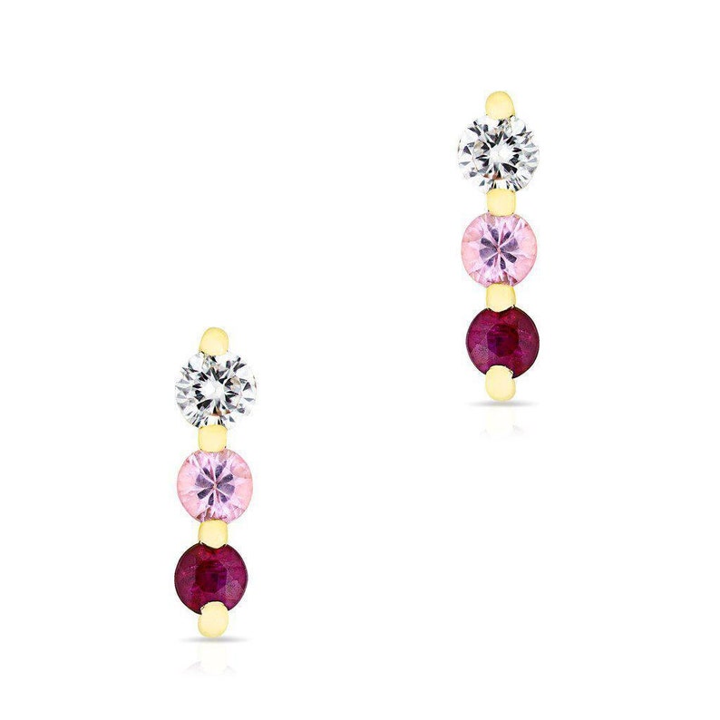 Pink Sapphire Ruby Ombre Stud Earrings 14k Ombre Diamond Stud Earrings Post Earrings Anniversary Gift Birthday Gift Gift for Her