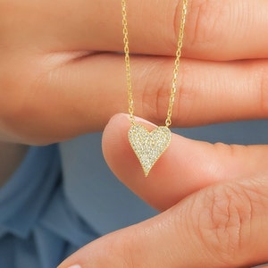 Diamond Heart Necklace / 14k Gold Diamond Heart Necklace / Layer Necklace / Birthday Gift / Graduation Gift / Anniversary Gift / Bridal Gift