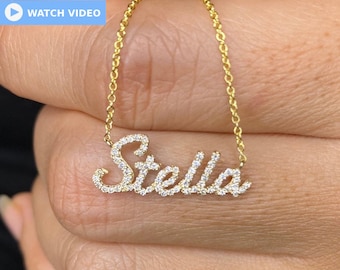 Diamond Name Necklace / 14k Personalized Diamond Name Necklace / Dainty Name Necklace / Birthday Gift / Diamond Gift Ideas