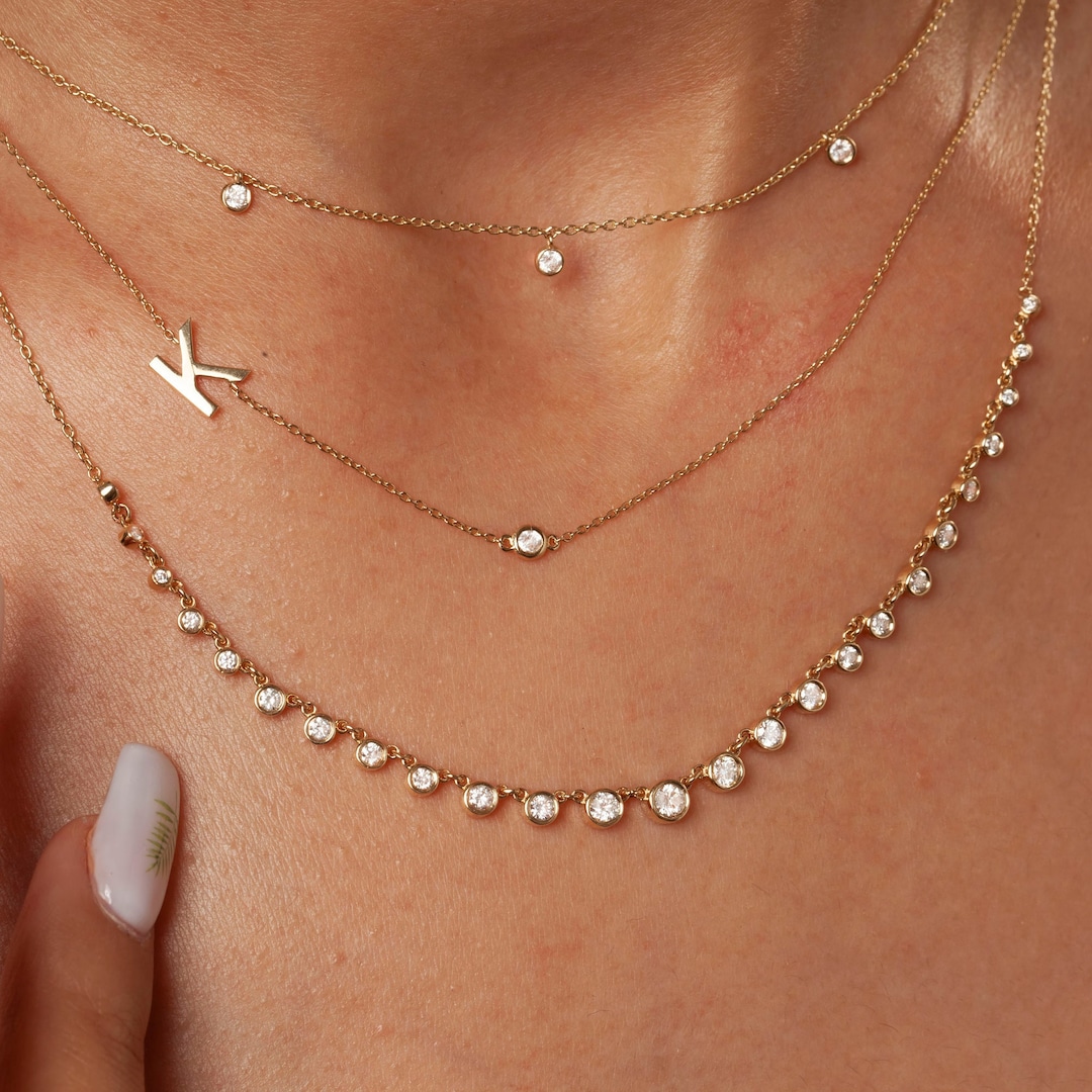 Graduated Diamond by the Yard Necklace / 14k Gold Diamond Station ...