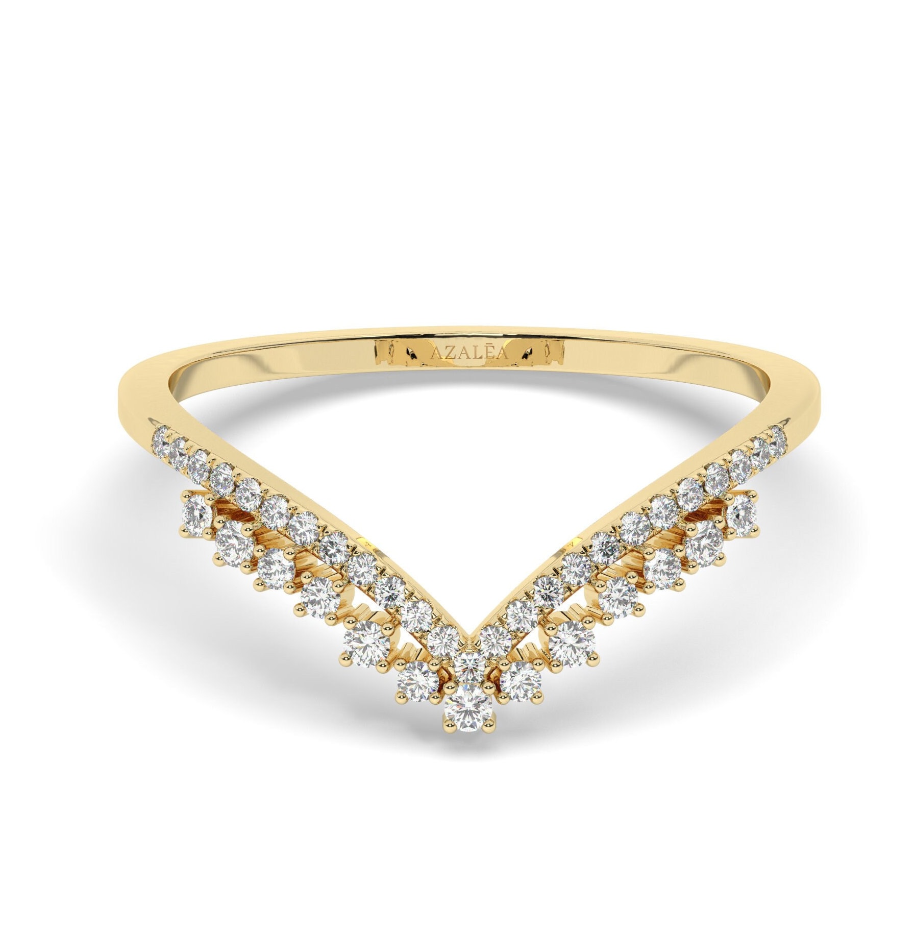 14k Gold Diamond Cluster Wedding Ring/ Curved Diamond Band 