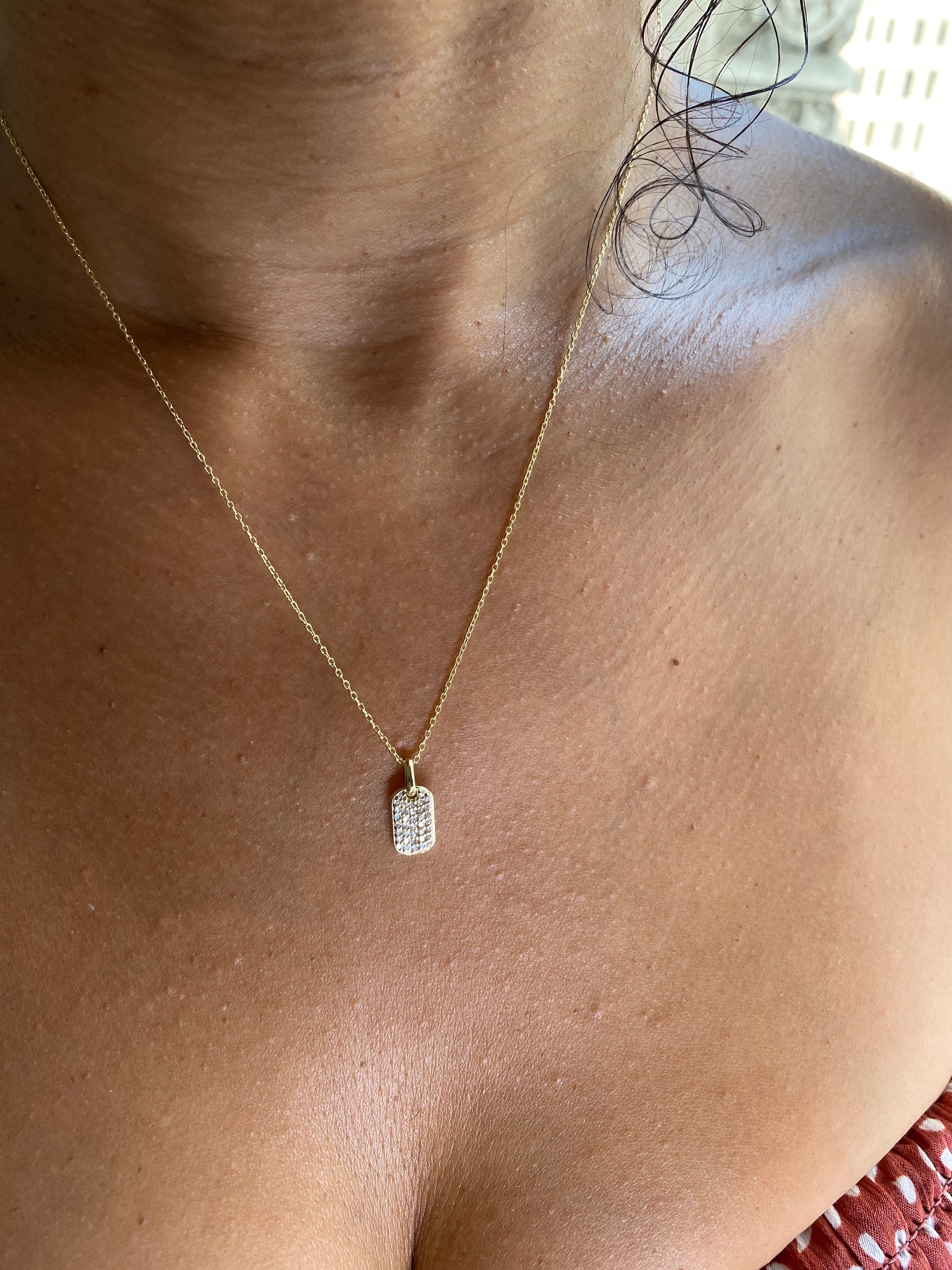 Diamond Dog Tag Necklace / 14k Gold or Silver Diamond Dog Tag Etsy