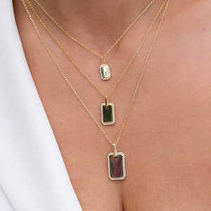 14k Gold Diamond Dog Tag Necklace: Engravable Pavé Pendant