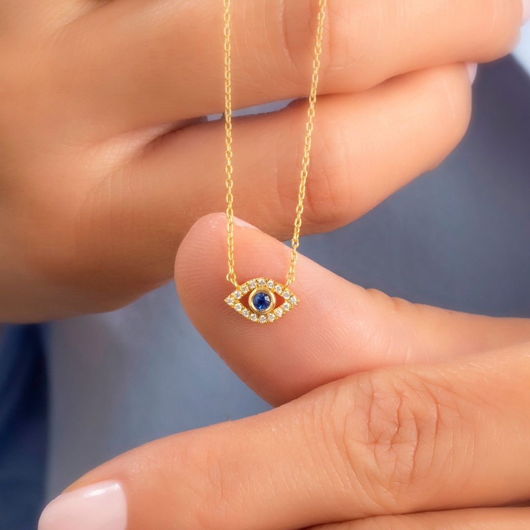 14k Gold and Diamond Evil Eye Necklace / Diamond