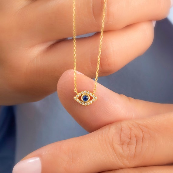 Blue Evil Eye Stone Necklace - Gold or Silver – Balara Jewelry