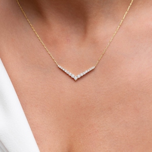 1 CT Diamond Chevron Necklace / 14k Gold Diamond V Necklace / Diamond Statement Necklace / Dainty Diamond Necklace Holiday Anniversary Gift