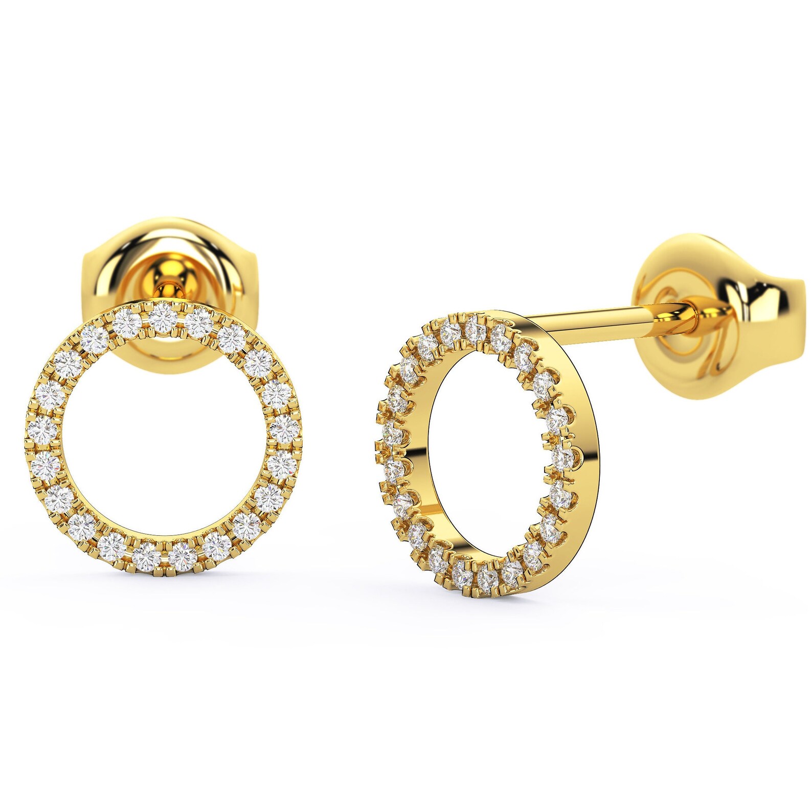 Diamond Circle Studs / 14k Gold or Silver Pave Diamond Circle Etsy