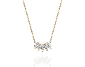 Dainty Marquise Diamond Necklace, 14k Gold Marquise Diamond Pendant, Gift for Her