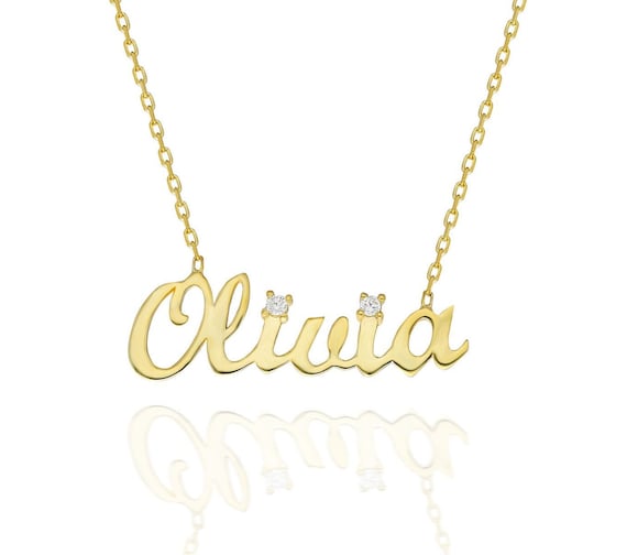 Diamond Name Necklace 14k Gold Diamond Script Name Necklace