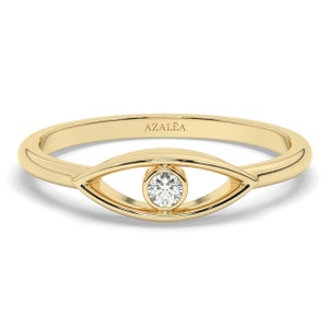 Diamond Evil Eye Ring / 14k Gold Diamond Evil Eye Ring / Protection Ring / Graduation Gift / Birthday Gift / Evil Eye Gift Ideas