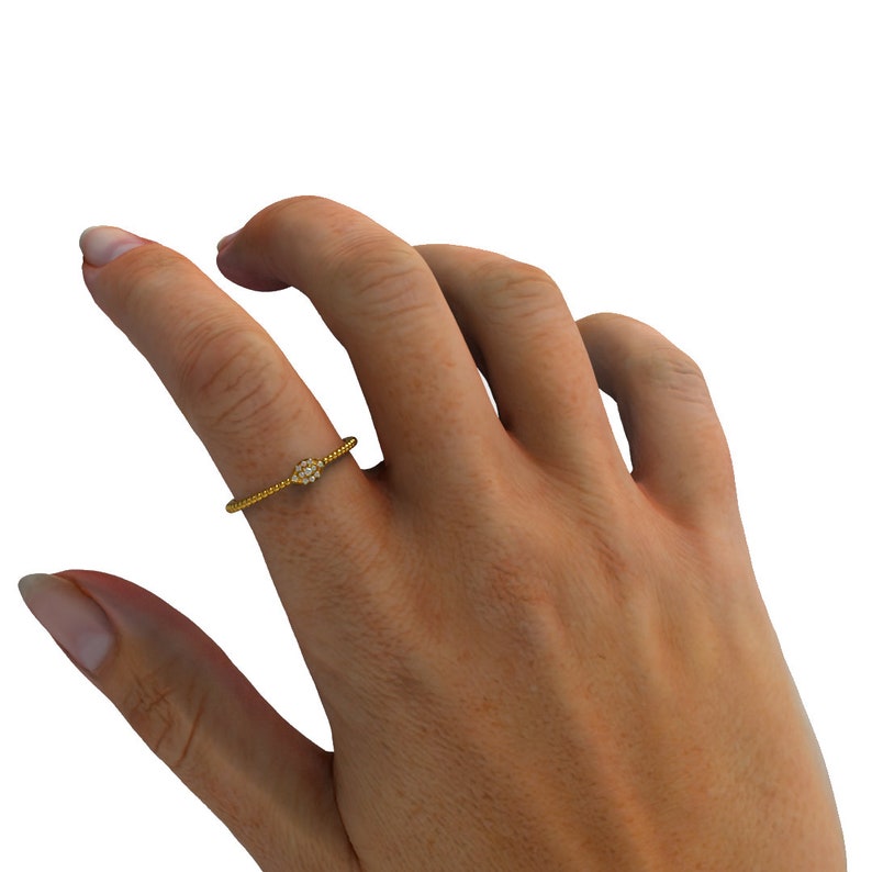 Diamond Evil Eye Stacking Ring 14k Gold Diamond Evil Eye Ring w Beaded Band Design Protection Ring Birthday Gift Evil Eye Gift Idea