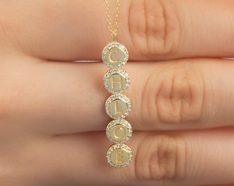 Diamond Name Necklace / 14k Personalized Diamond Name Necklace / Personalized Diamond Letter Necklace / Birthday Gift / Diamond Gift Ideas