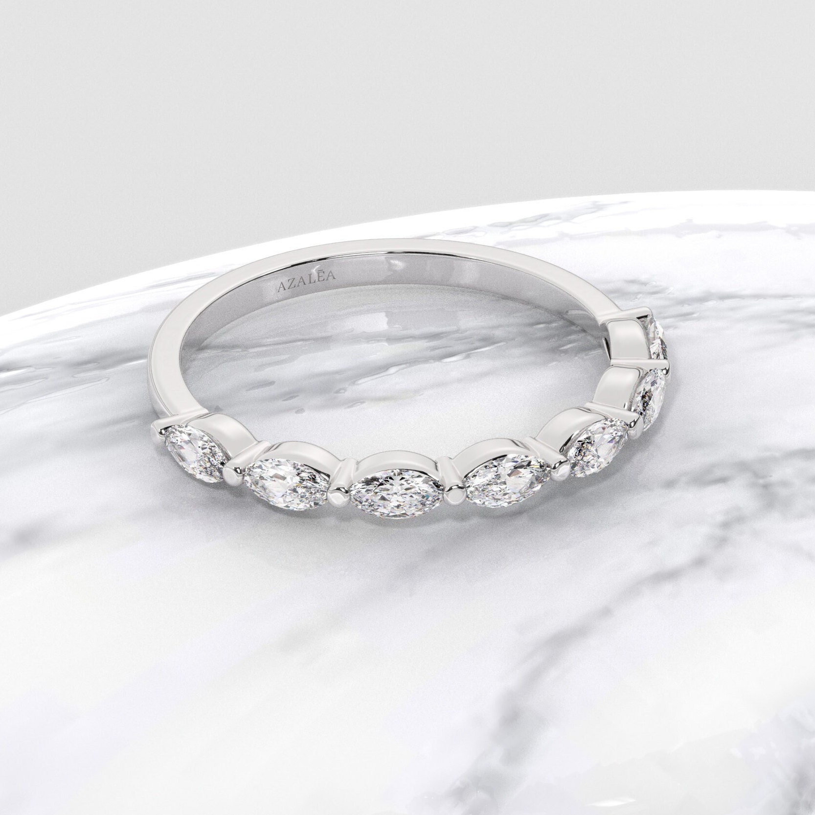 Marquise Diamond Wedding Band / 14k Gold Diamond Half Eternity Ring ...
