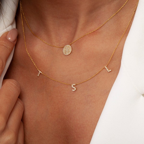 Diamond Initial Necklace / 14k Personalized Pave Diamond Initial Necklace / Diamond Name Necklace / Anniversary Gift / Graduation Gift