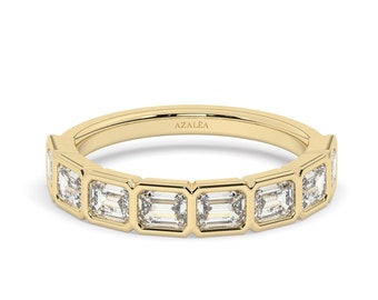 Emerald Cut Diamond Wedding Band / 1.6 Ct Bezel Set Emerald Cut Half Eternity Ring / Diamond Wedding Ring