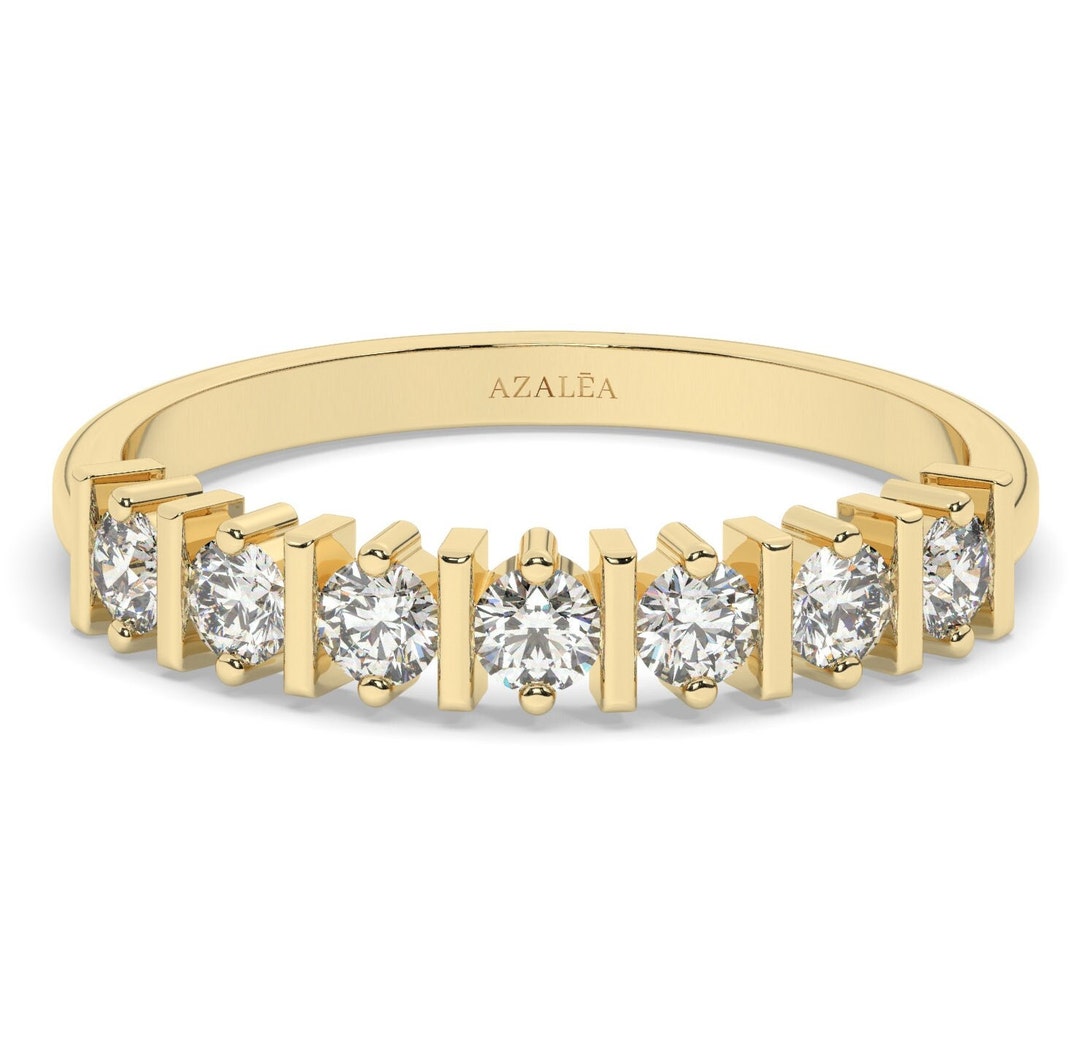 Half Eternity Diamond Wedding Band / 14k 10k 18k Gold Diamond Ring ...