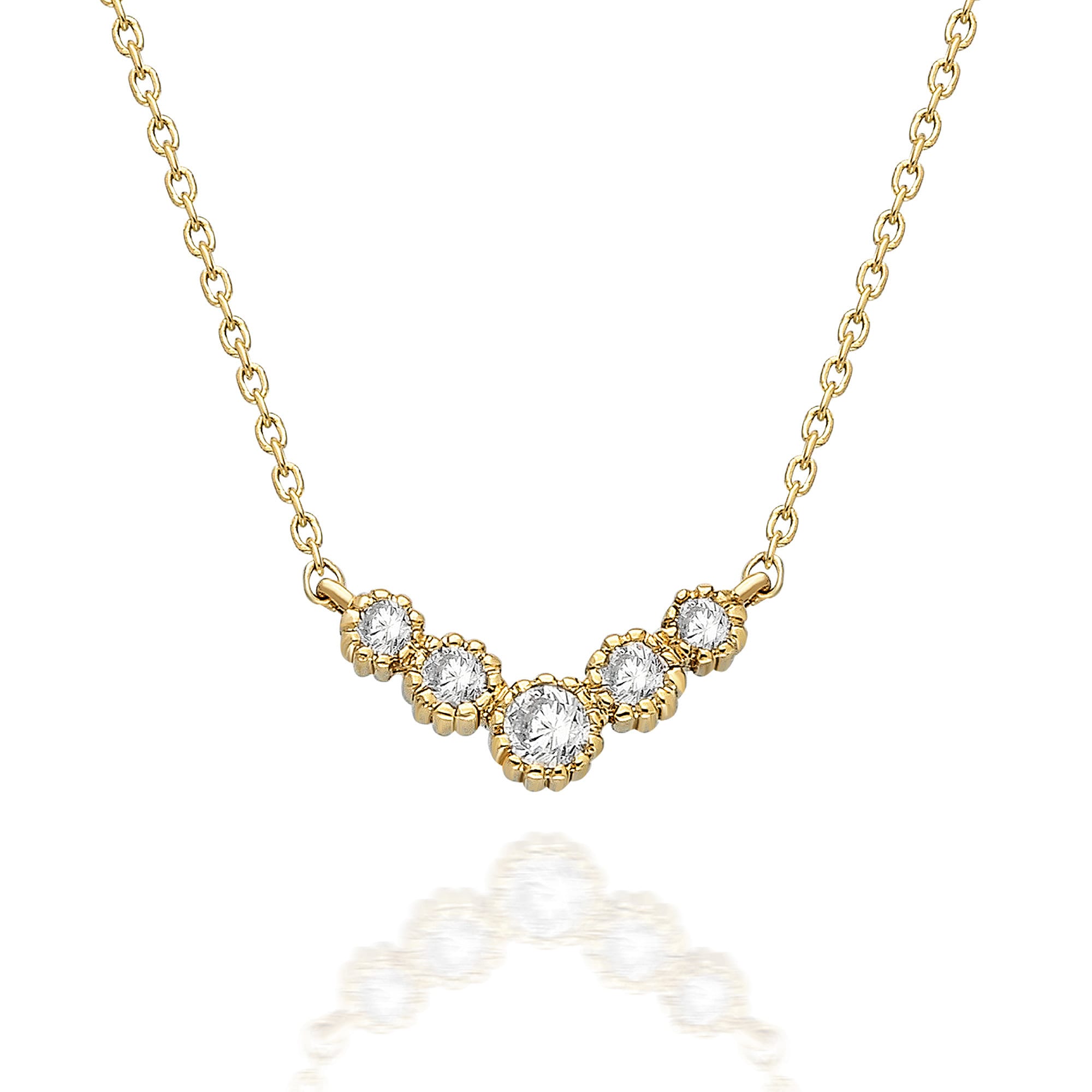 Round Diamond Chevron Necklace / 14k Gold Diamond V Necklace / Etsy