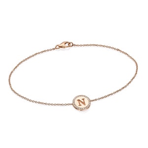 Diamond Initial Bracelet / 14k Gold Diamond Initial Disc Bracelet ...