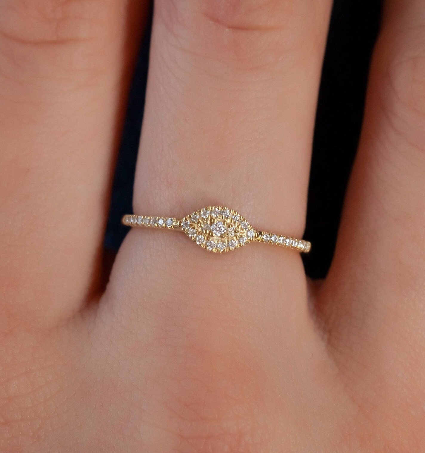 Diamond Evil Eye Ring / 14k Gold Diamond Evil Eye Ring / Diamond Stacking Ring / Graduation Gift / Birthday Gift / Evil Eye Gift Ideas