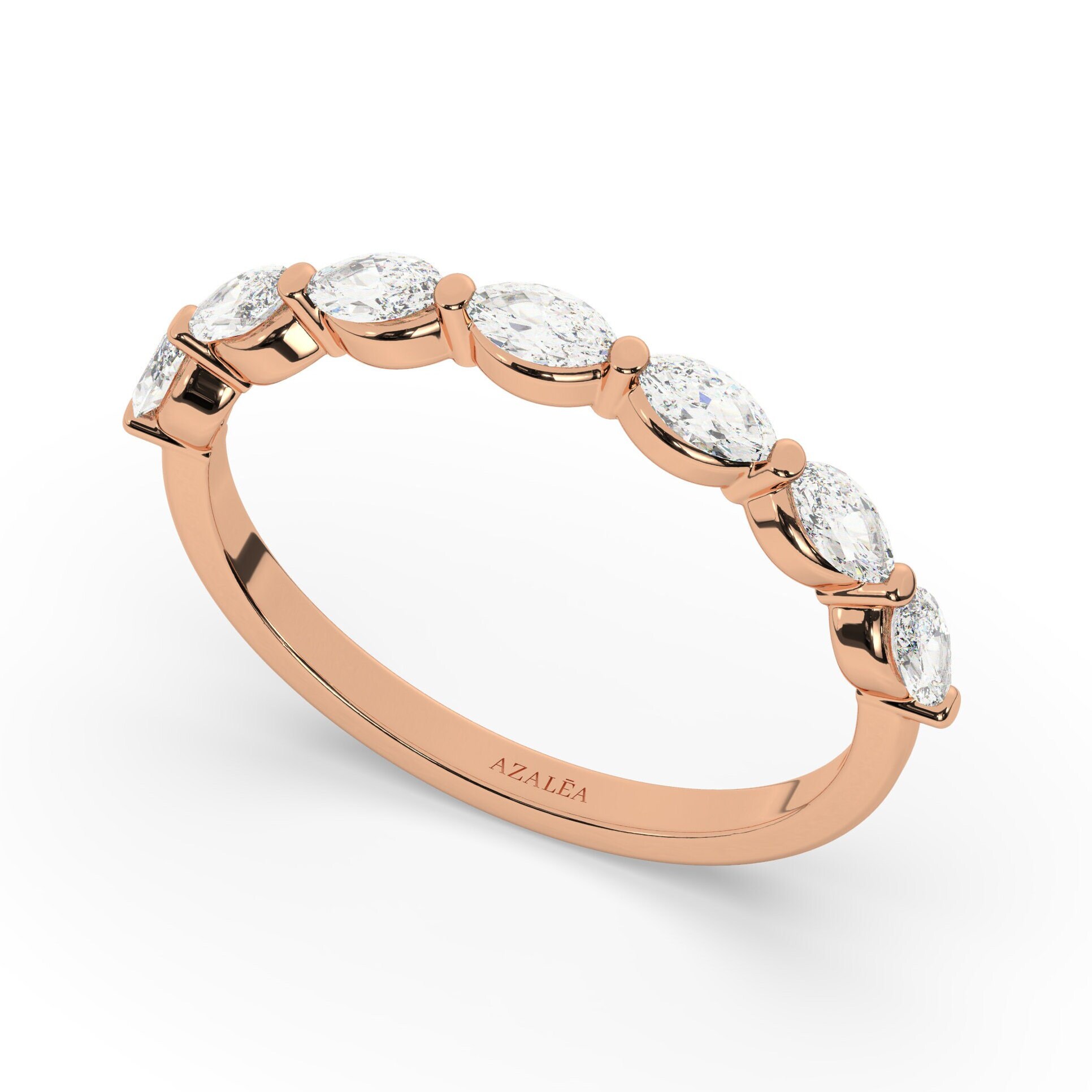 Marquise Diamond Wedding Band / 14k Gold Diamond Half Eternity Ring ...