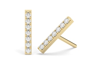 Diamond Bar Earrings / 14k Gold or Silver Dainty Minimalist Diamond Bar Stud Earrings / Diamond Anniversary Gift / Diamond Birthday Gift