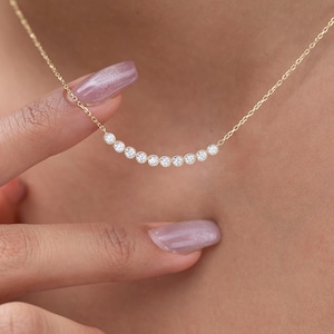Diamond Curved Bar Necklace / Minimalist Curved Bar Necklace / Half Carat 14K Gold and Diamond Dainty Bar Necklace / Diamond Birthday Gift