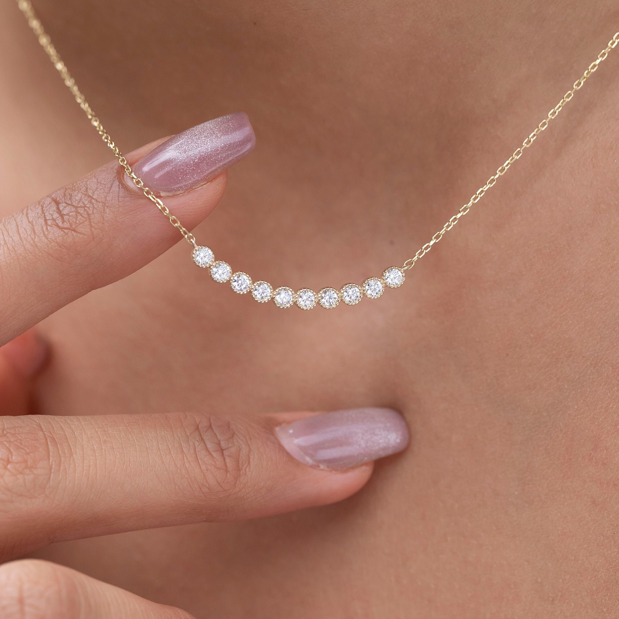 Diamond curved bar necklace discount