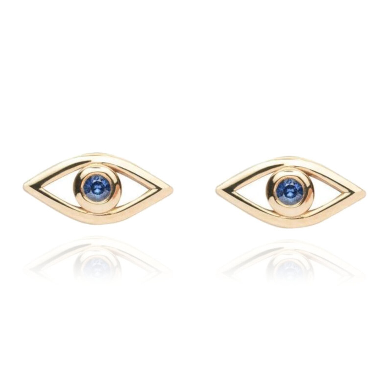 Evil Eye Stud Earrings / 14k Gold Evil Eye Sapphire Stud Etsy