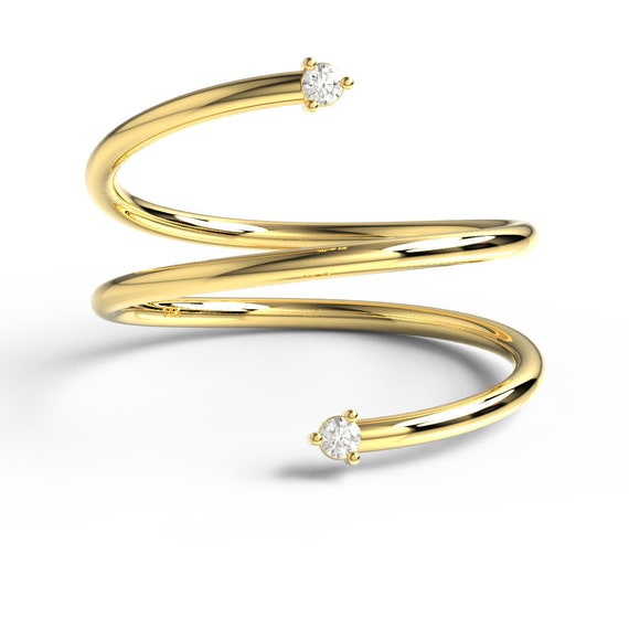 Diamond Spiral Cuff Ring / 14k Gold Spiral Diamond Cuff Ring / | Etsy