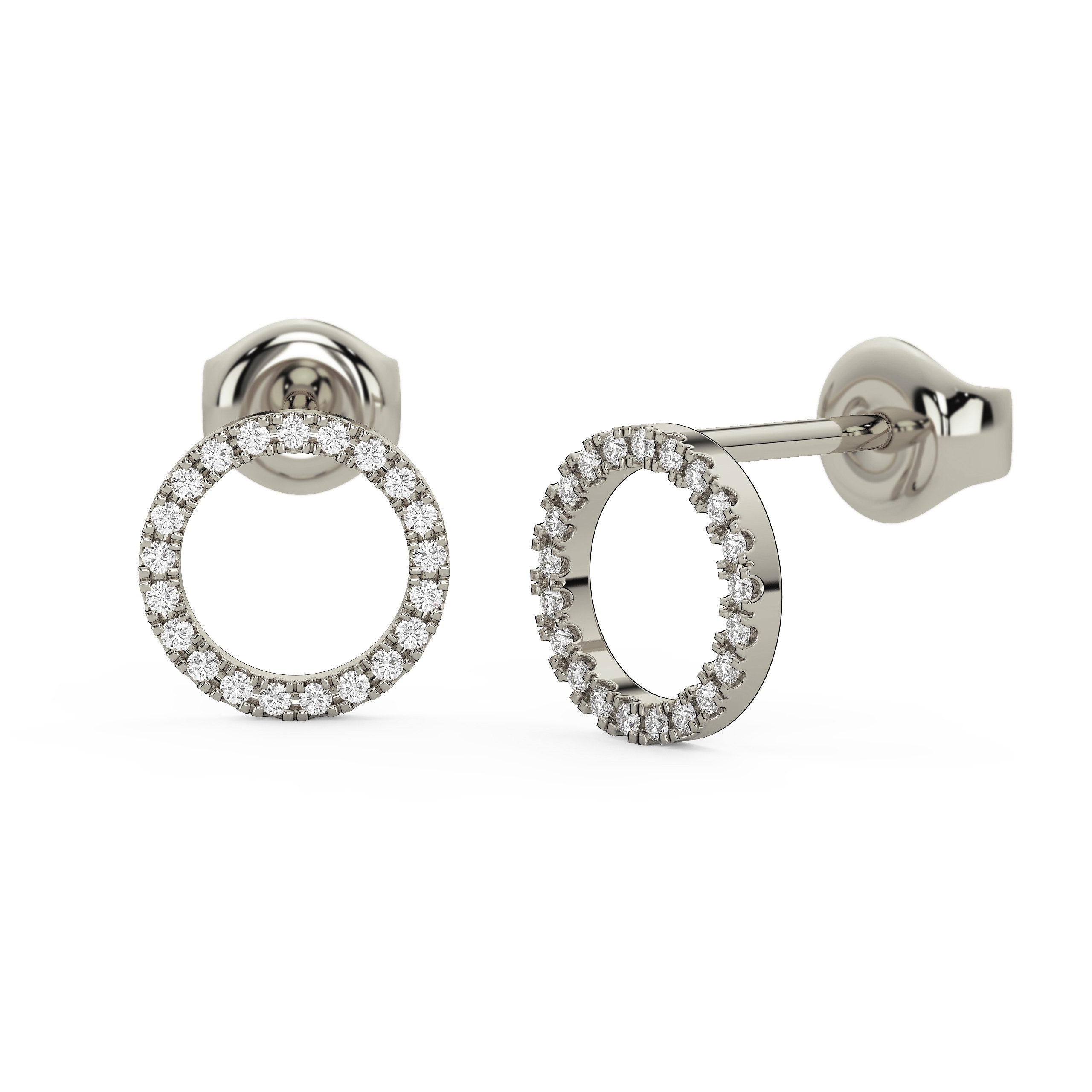 Diamond Circle Studs / 14k Gold or Silver Pave Diamond Circle Etsy