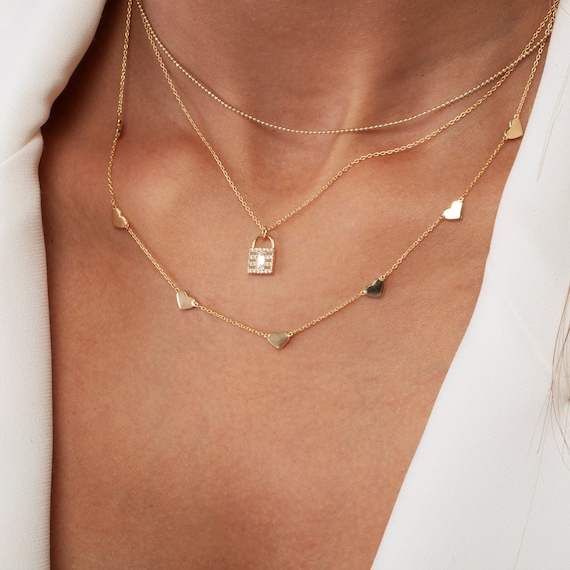 Gold heart station necklace deals