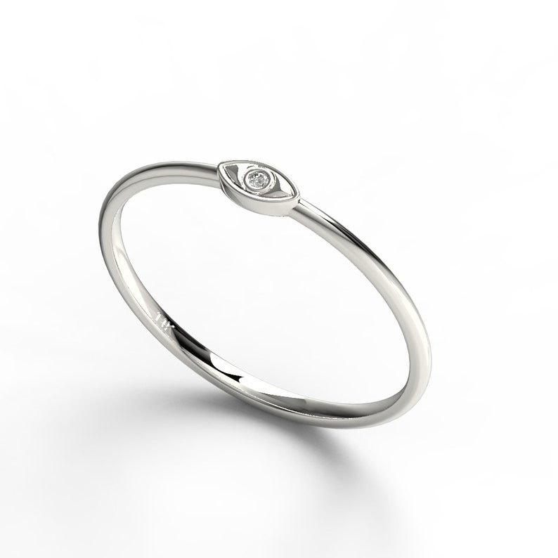 Diamond Evil Eye Stacking Ring 14k Gold Diamond Evil Eye Ring Protection Ring Graduation Gift Birthday Gift Evil Eye Gift Ideas
