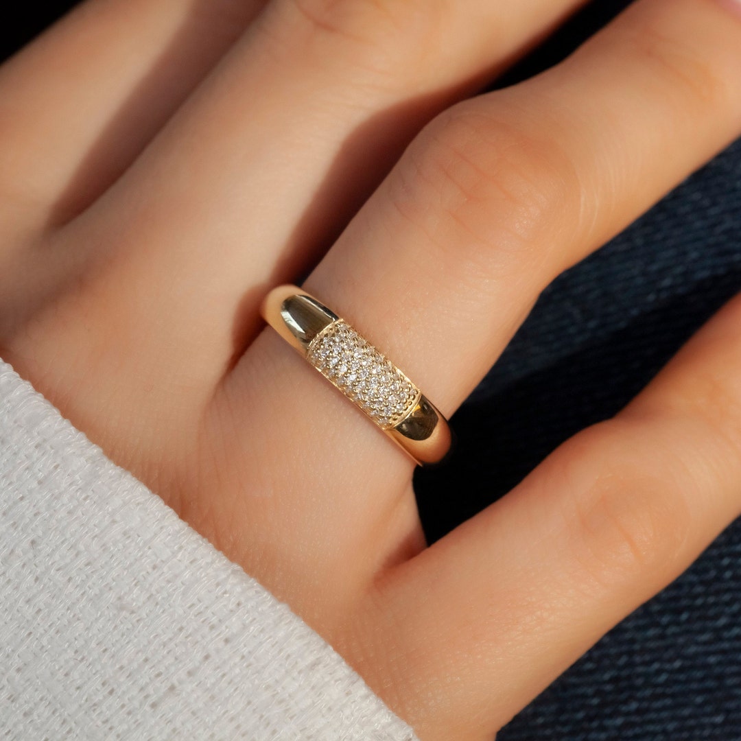 Diamond Wedding Band / 14k 10k 18k Gold Pave Diamond Half Eternity Ring ...